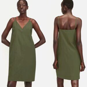 EVERLANE Poplin V-Neck Slip Workwear Dress in Kalamata Green Oversized Shift 6